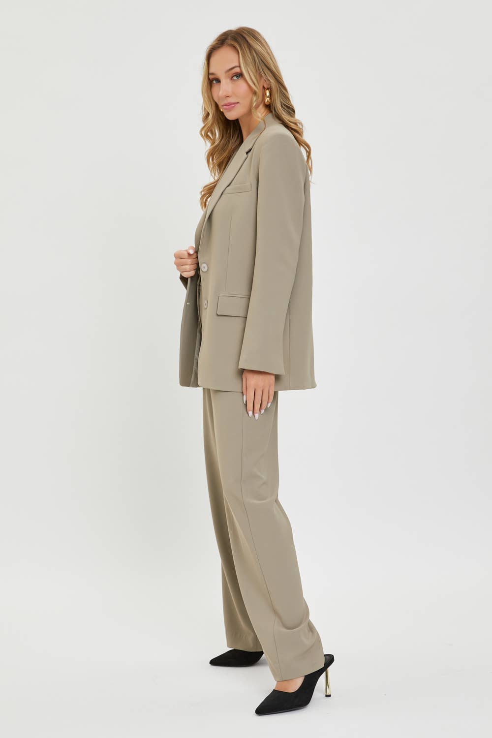 High Rise Trousers:Taupe/Grey