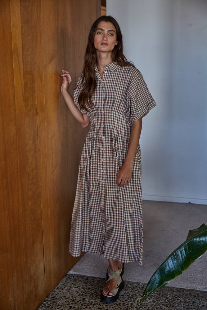 Gingham Flare Maxi: Brown