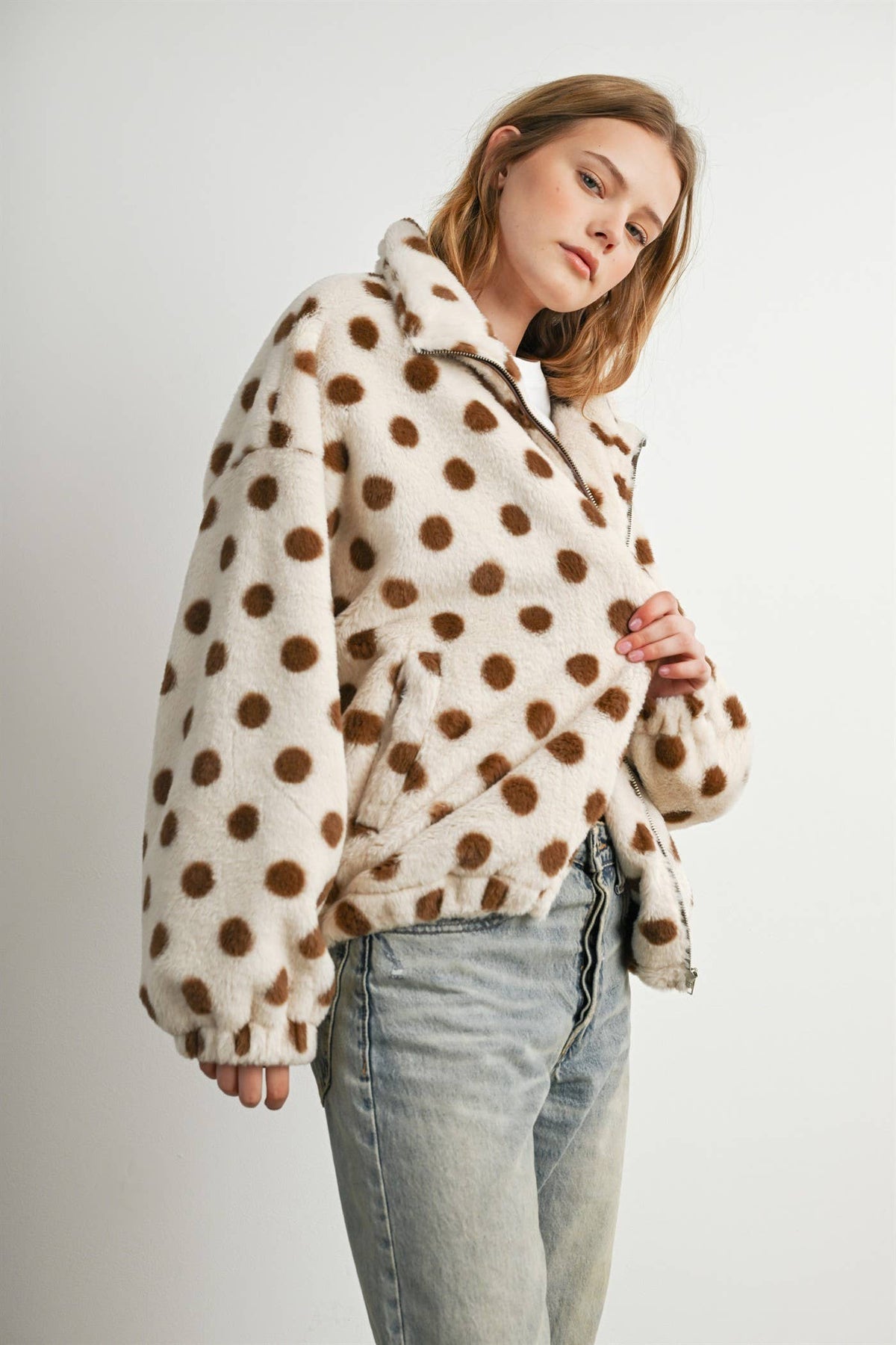 Polka Dot Sherpa Zip-Up