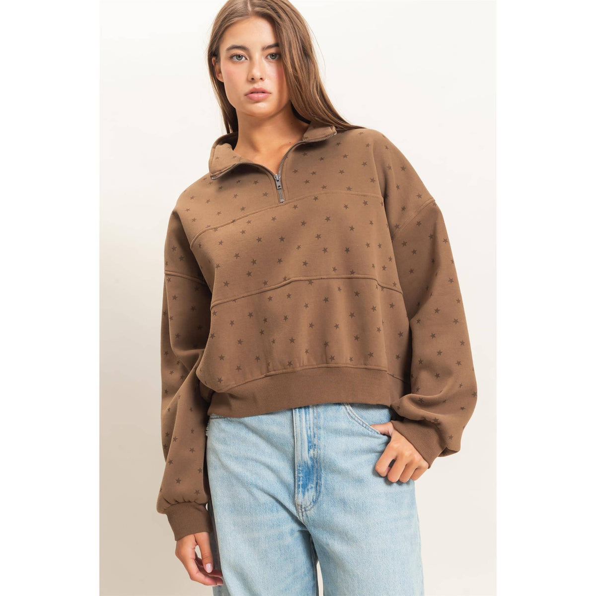 Star Print Sweatshirt: Mocha