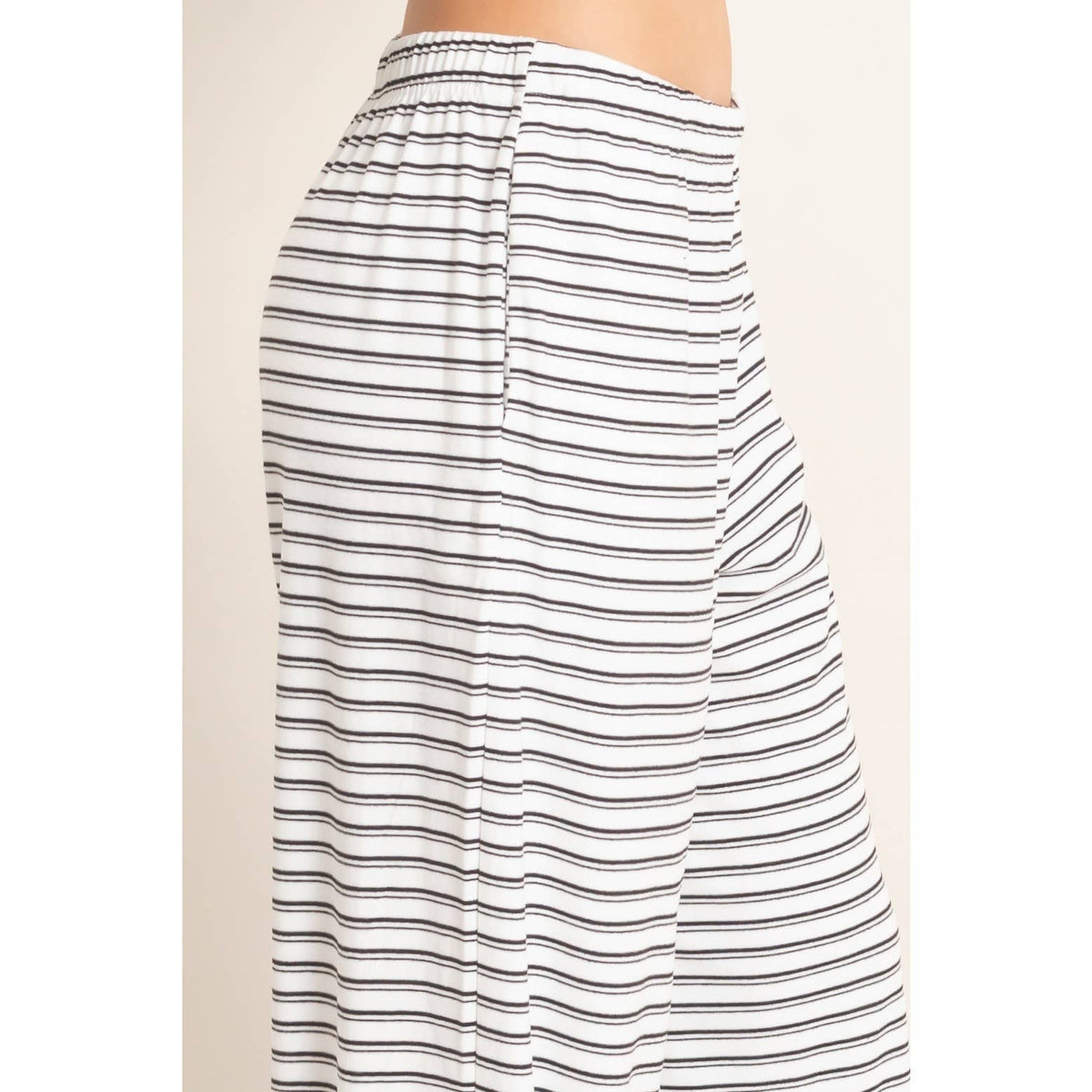 Striped Elastic Waist Pants: White