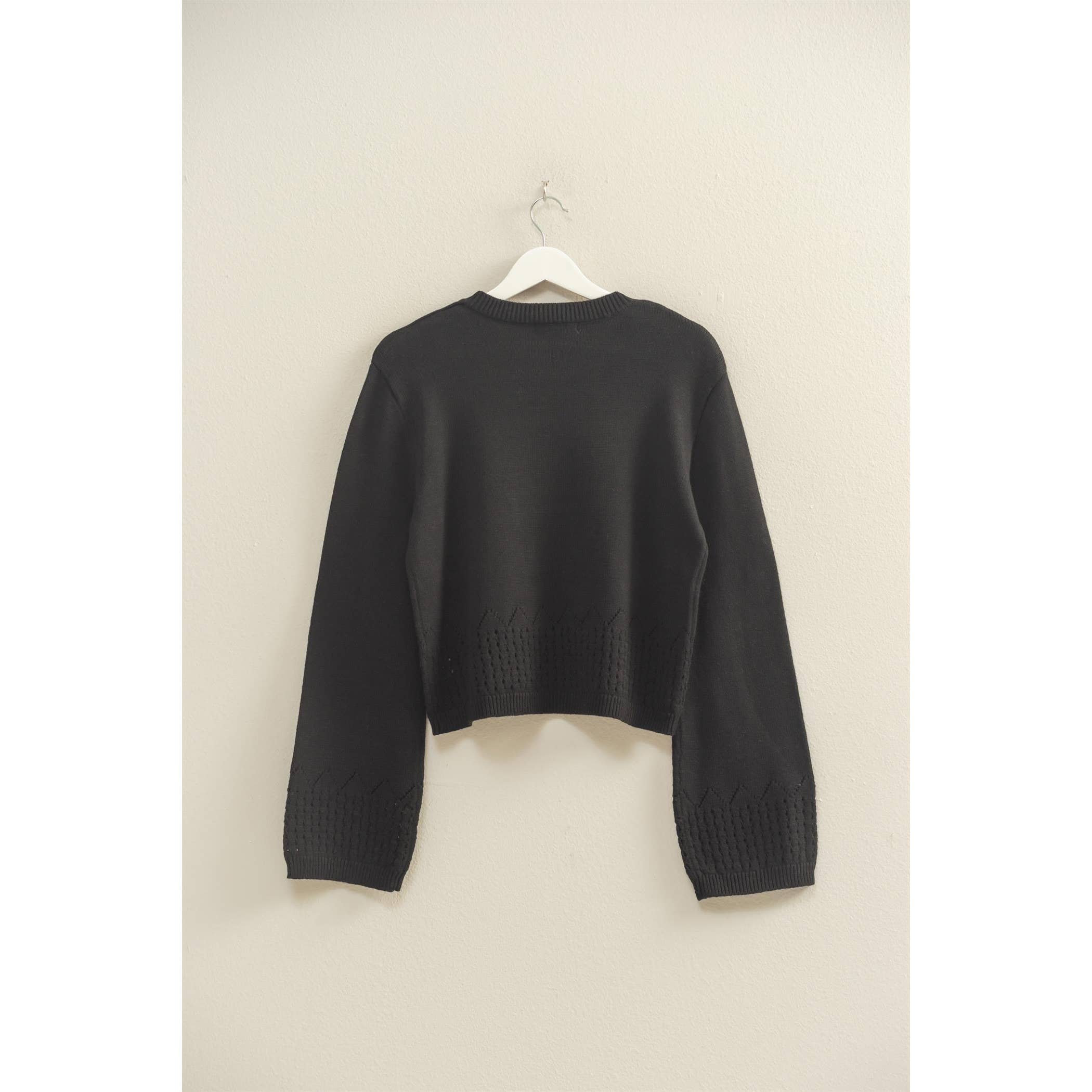 Detailed Long Sleeve Sweater: Black