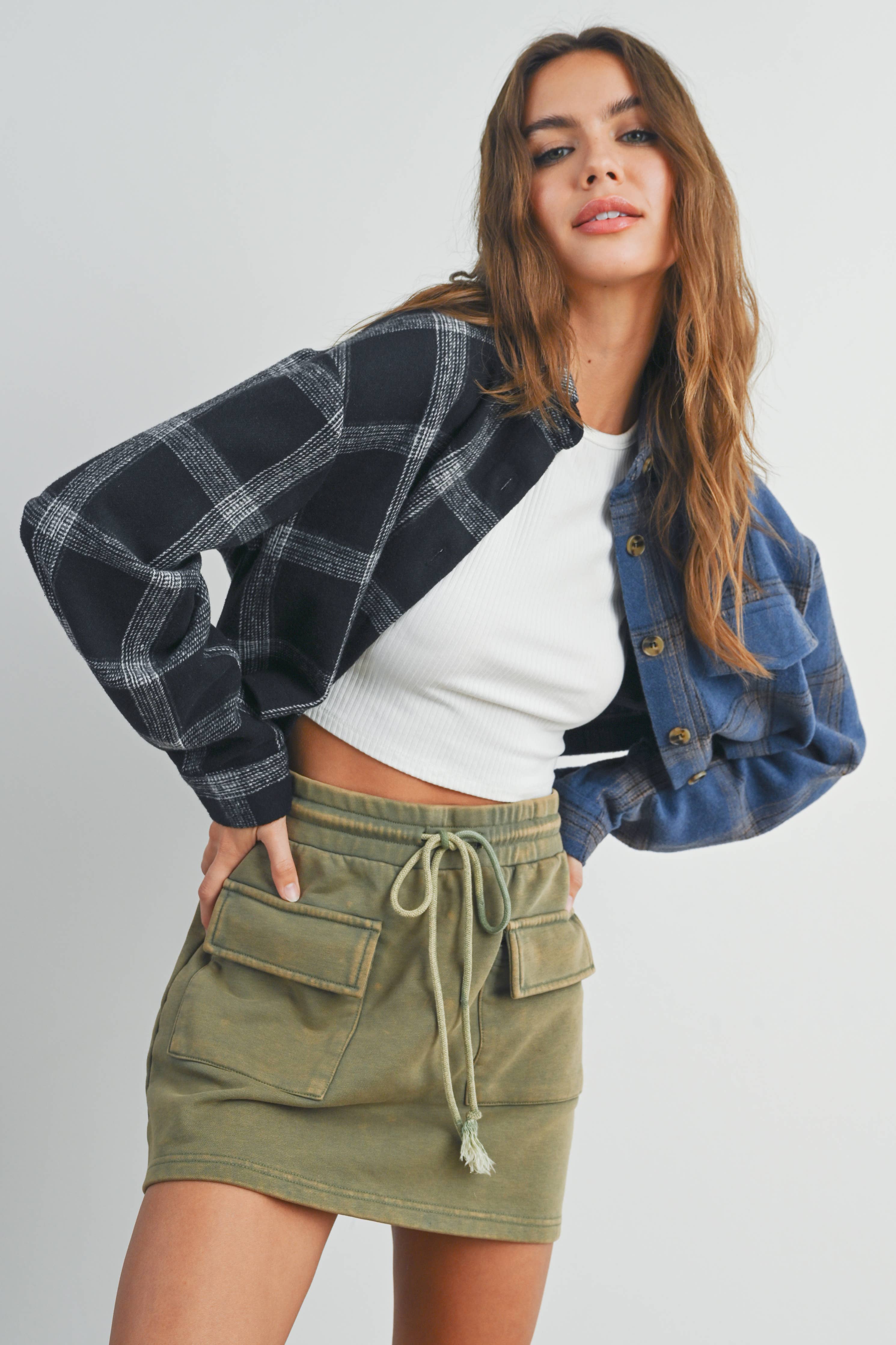 Blocked Plaid Jacket:Black/Multi