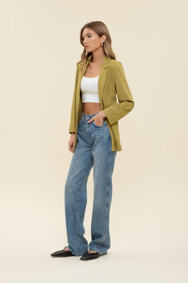 Linen Cuff Blazer: NATURAL