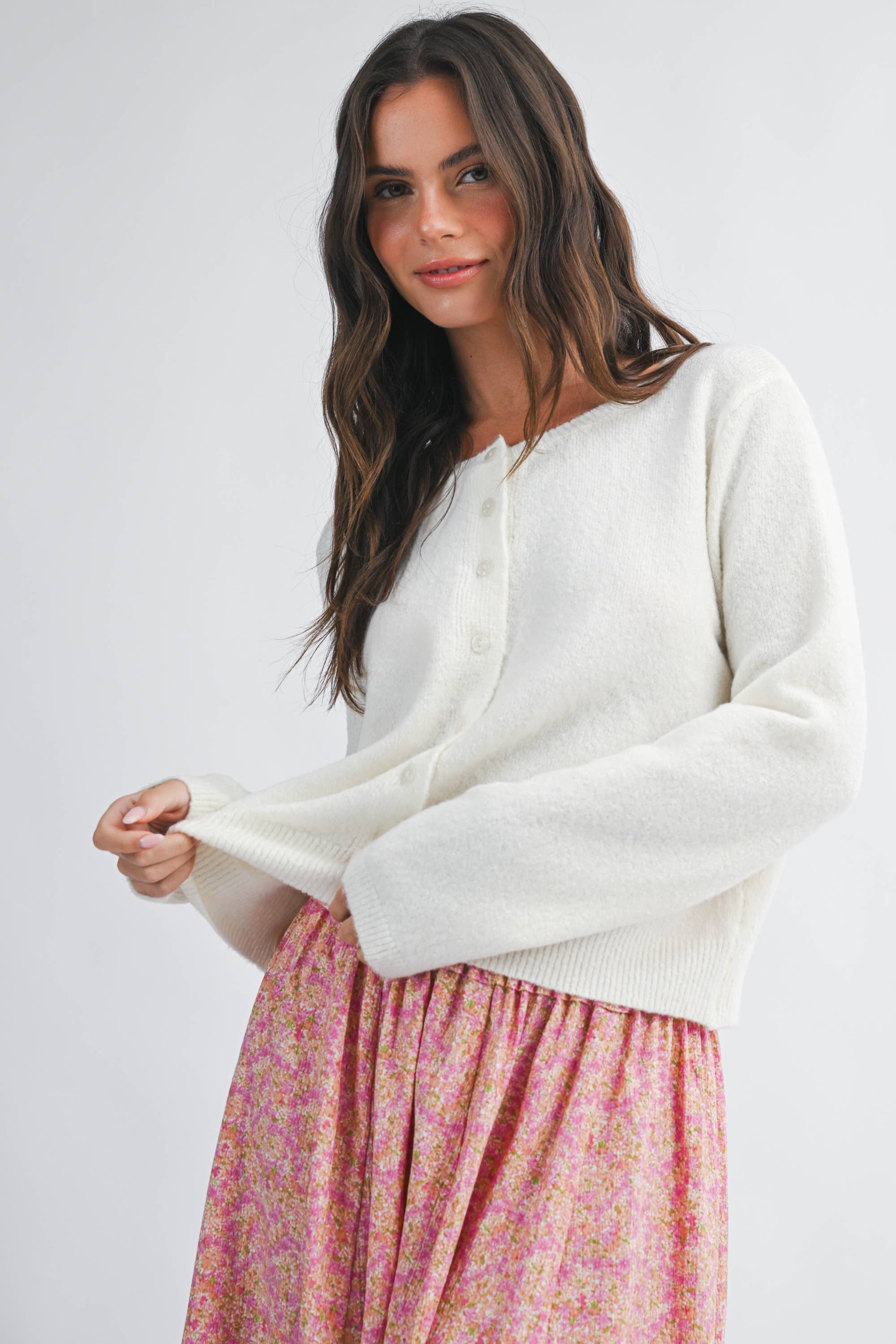 Button Cardigan: Cloud