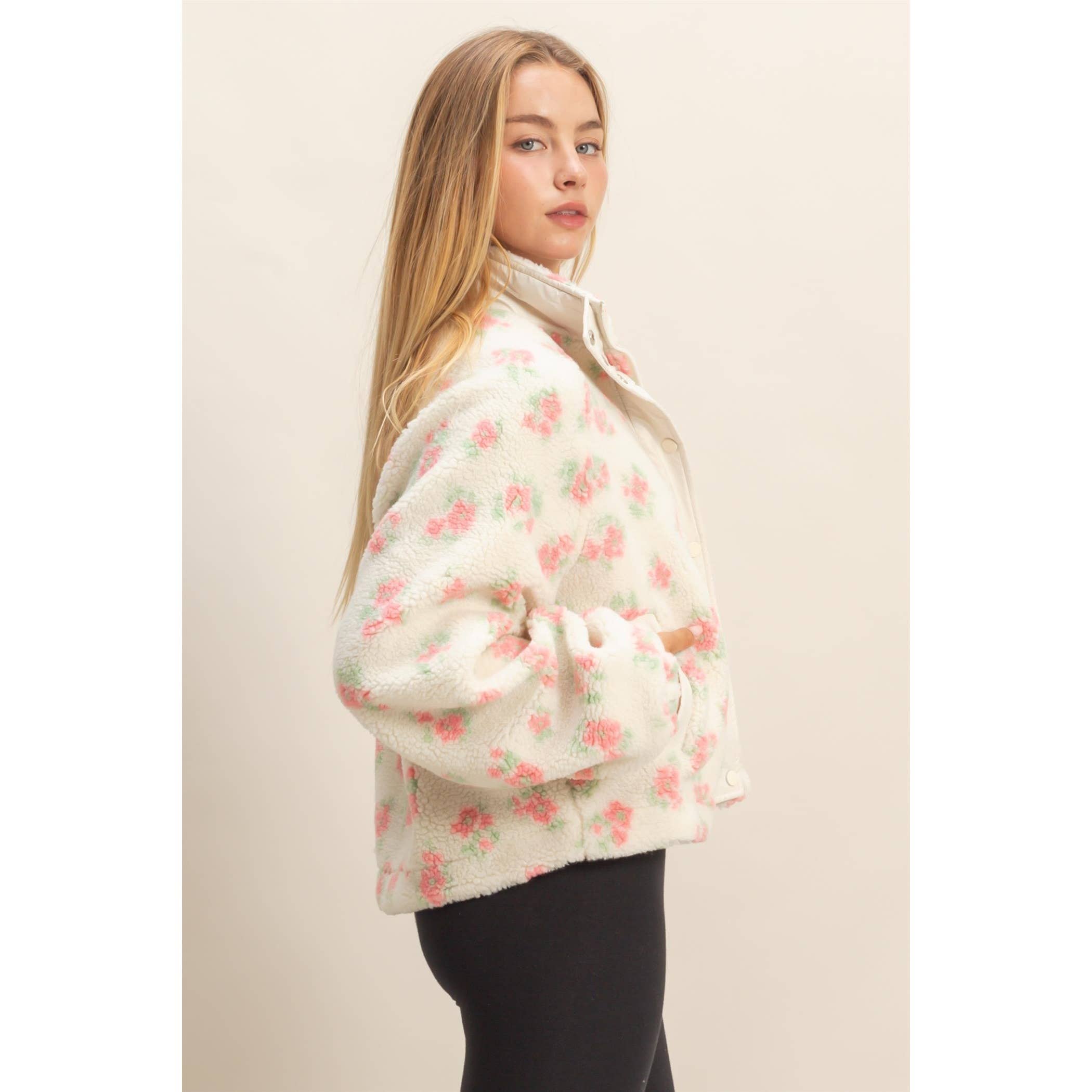 Floral Sherpa Jacket: Pink
