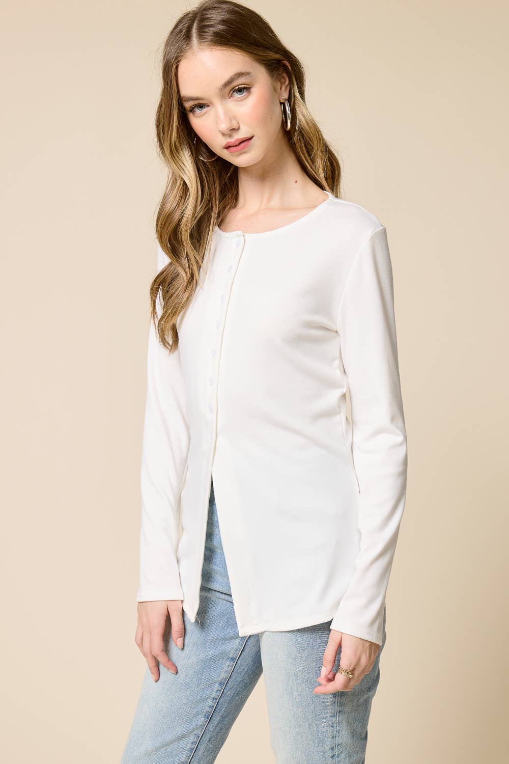 Elongated Hemline Cardigan: Off White