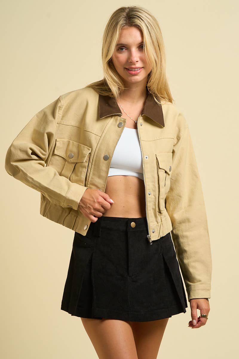 Contrast Utility Jacket: Khaki