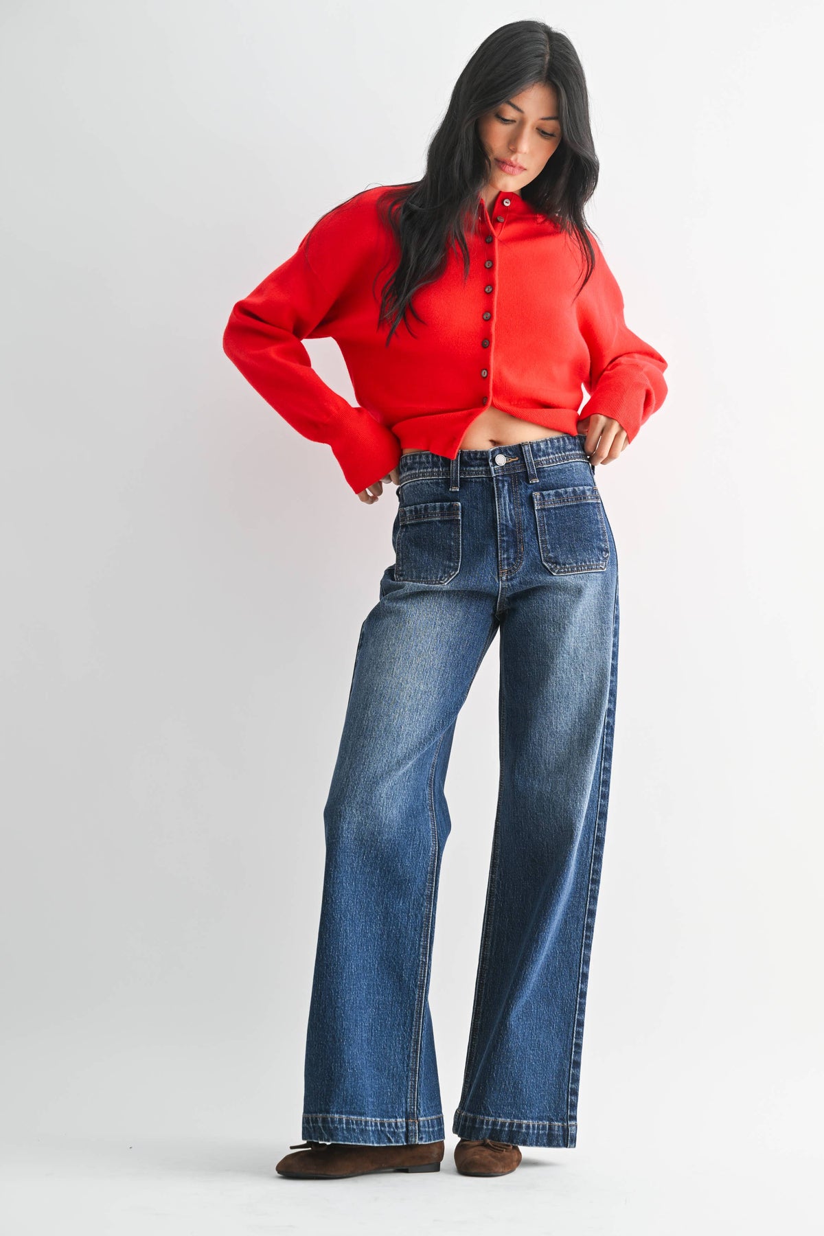 Patch Pocket Wide Leg Jeans