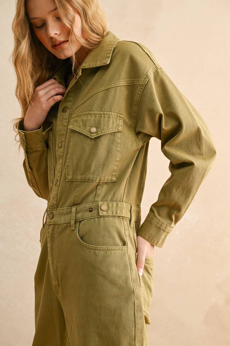 Utility Jumpsuit: Washed Olive