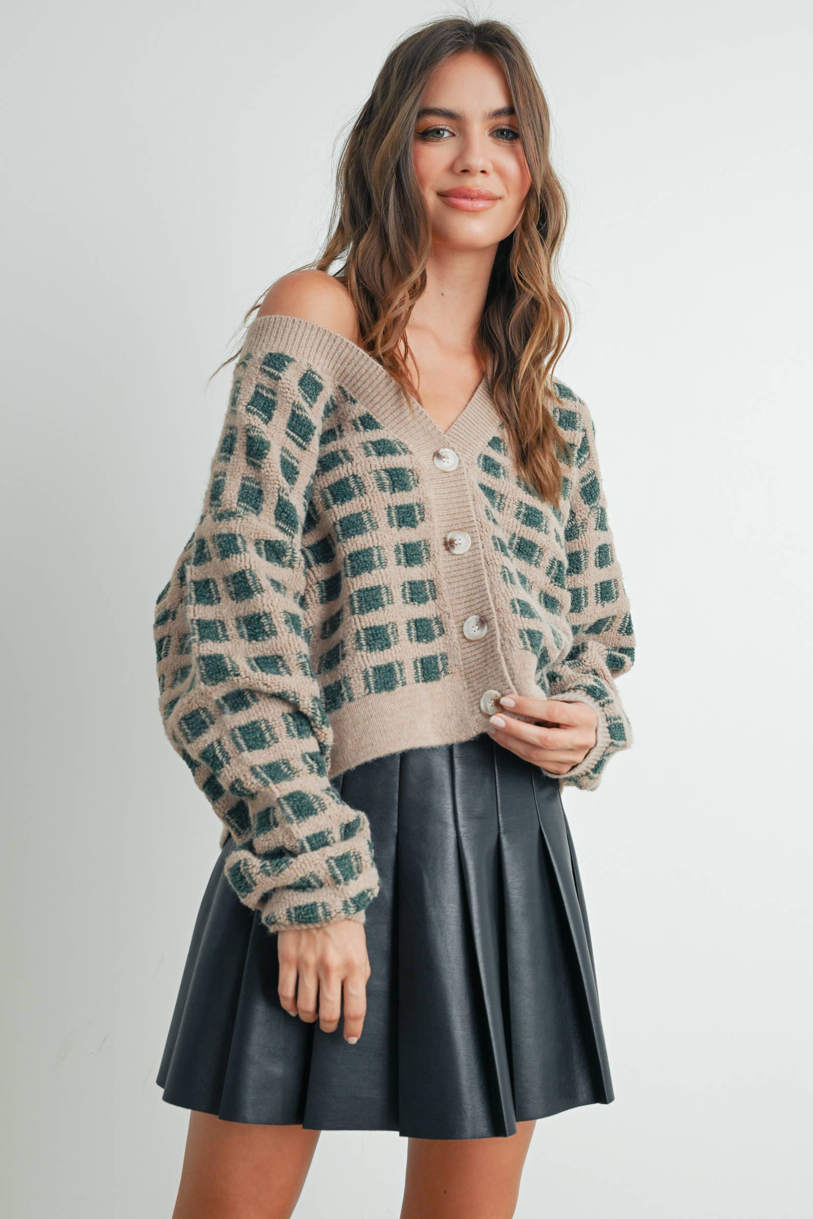 Cropped V-Neck Cardigan: Olive