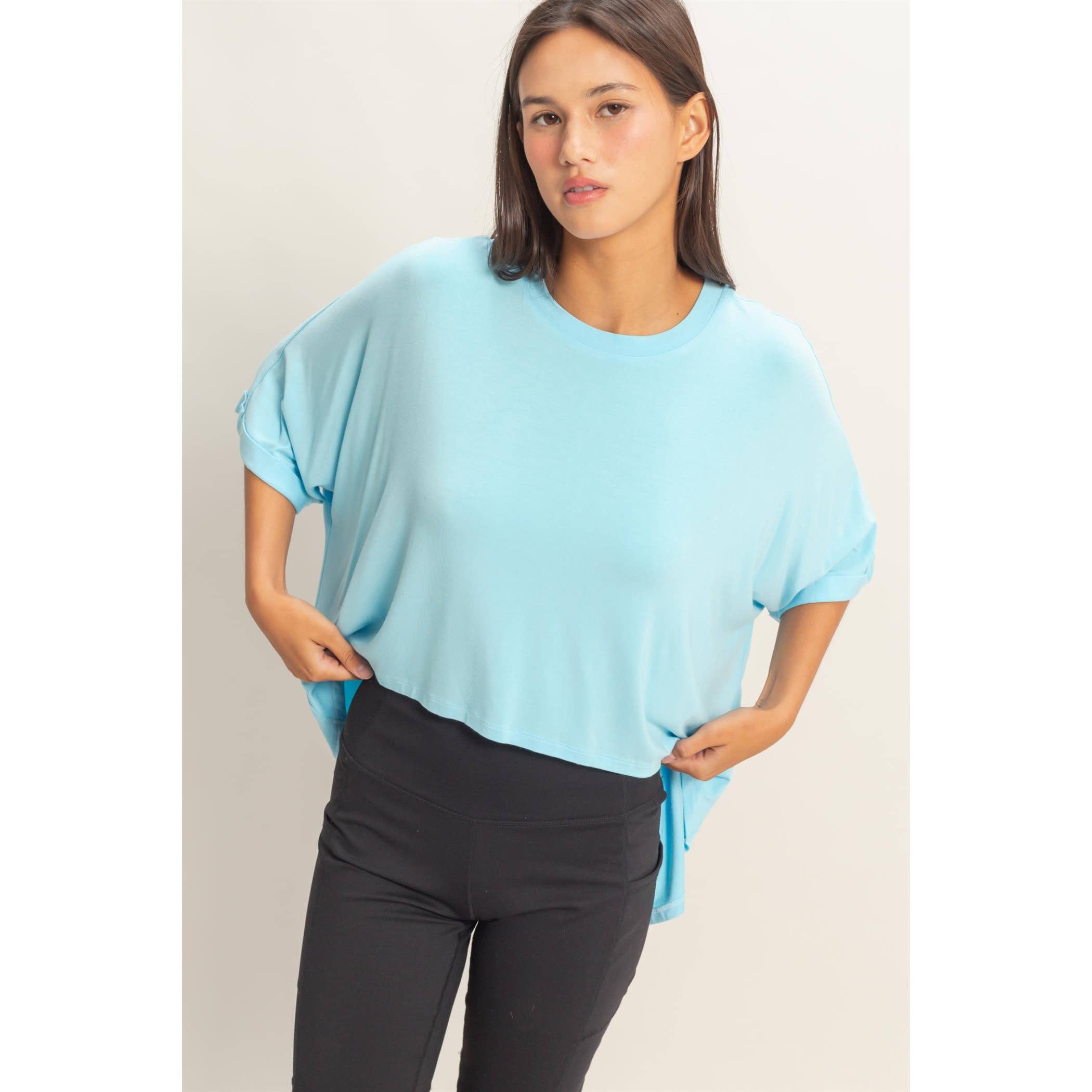 Batwing Sleeve Top: Blue