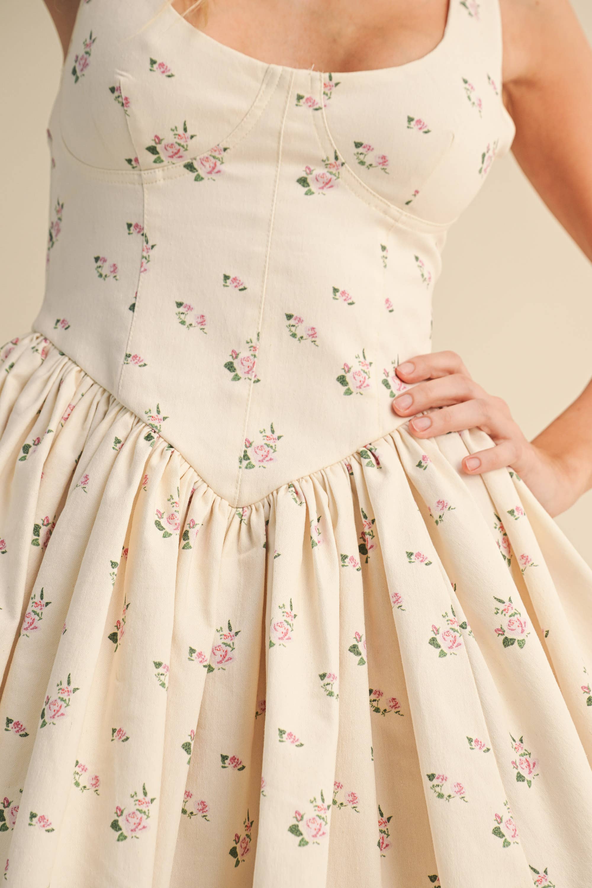Bustier Flare Mini Dress: Cream
