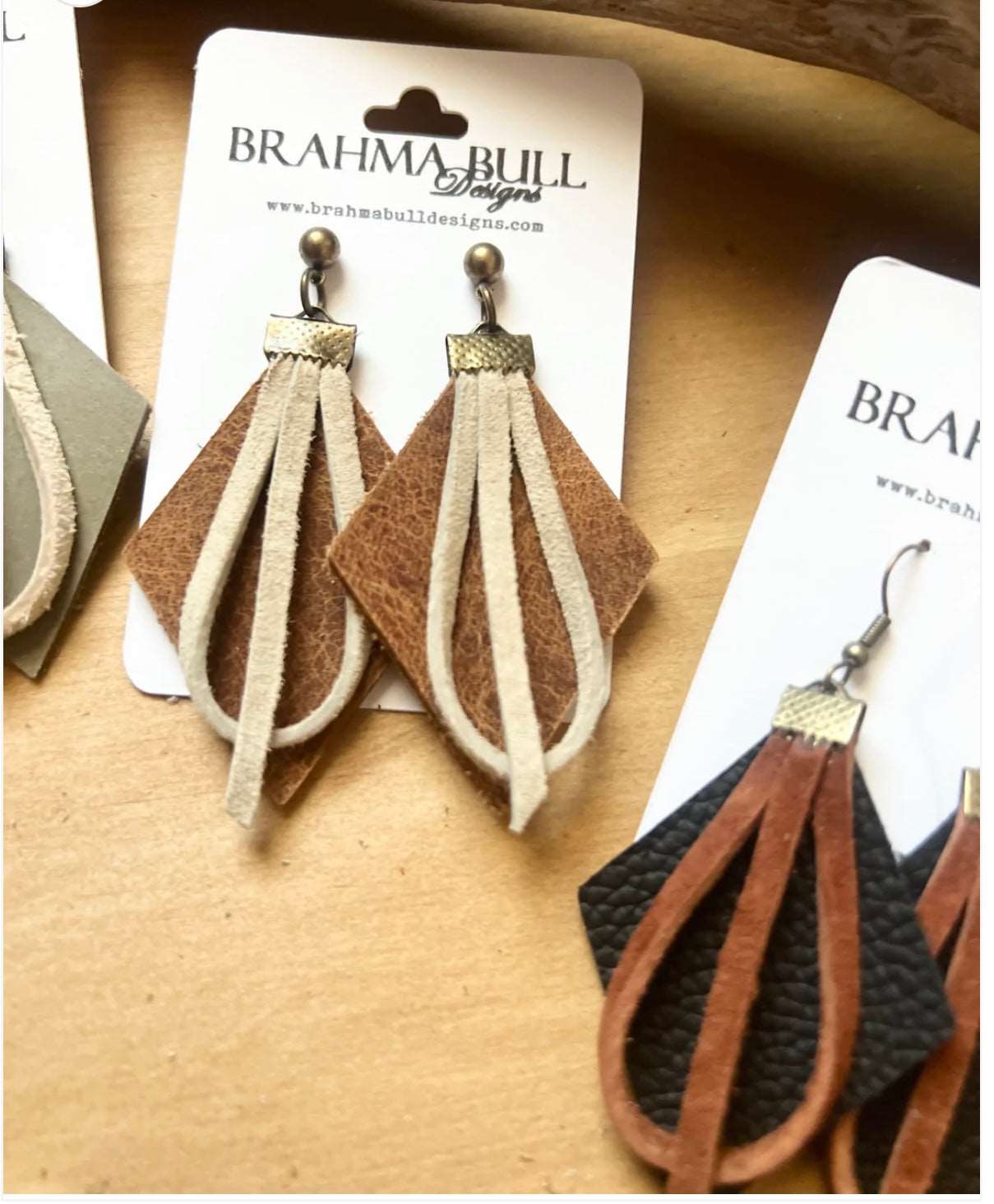 Diamond Loop Leather Hook Earrings