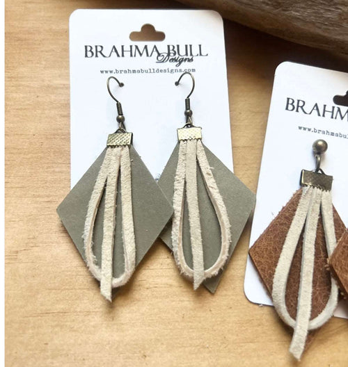 Diamond Loop Leather Hook Earrings