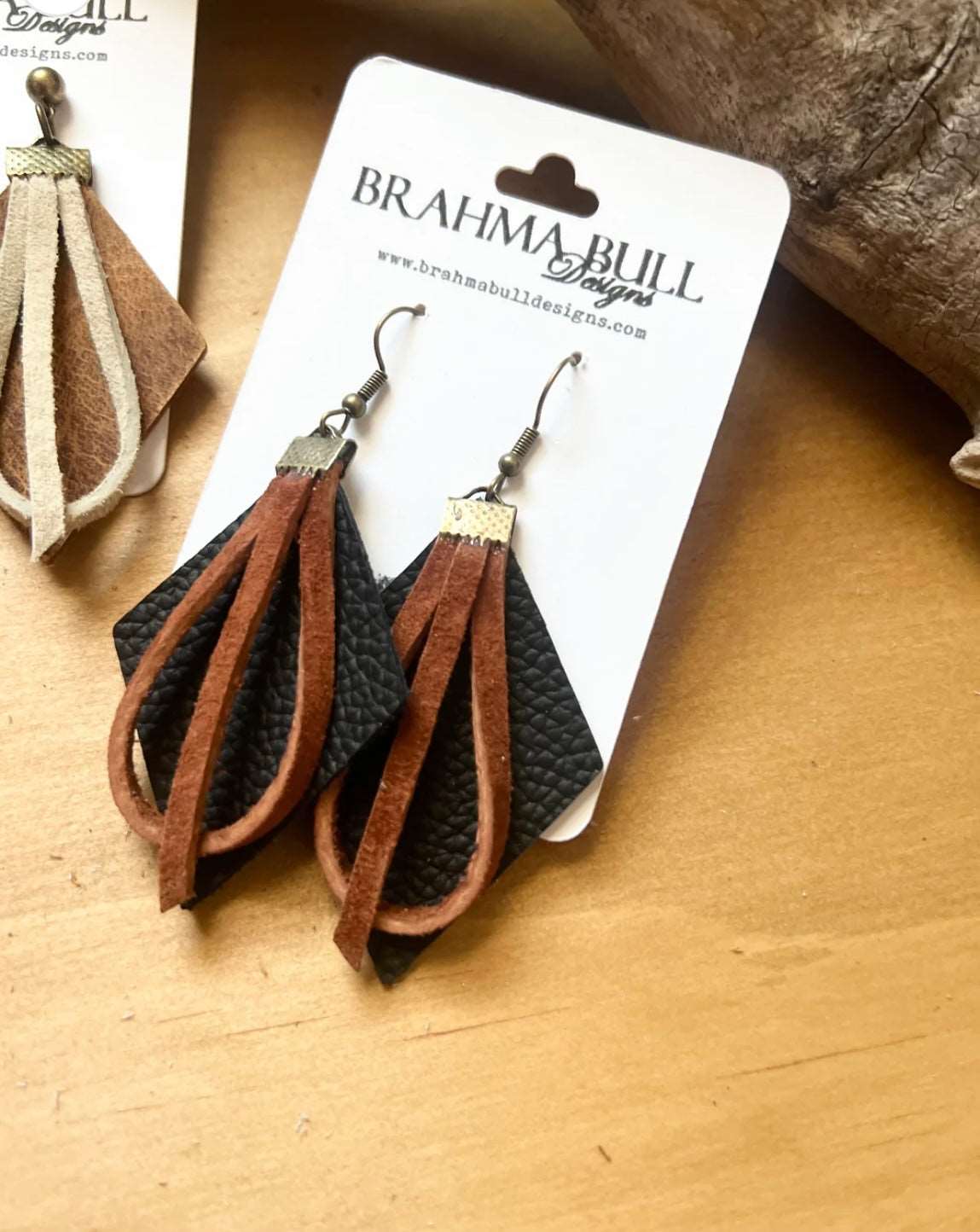 Diamond Loop Leather Hook Earrings