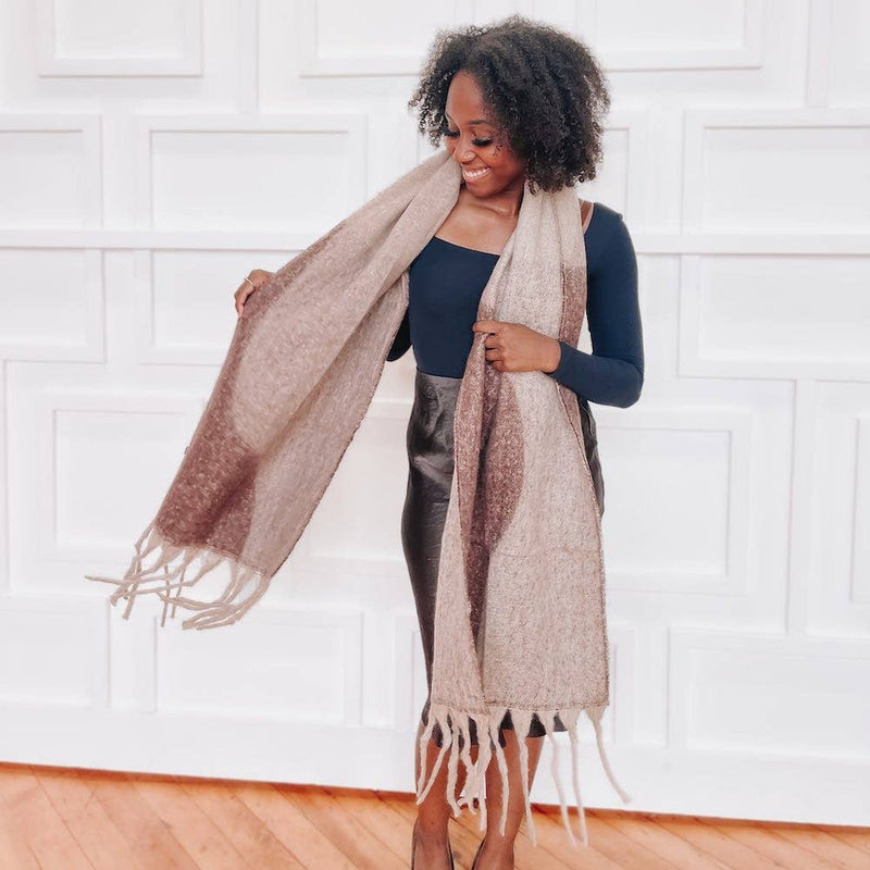 Fringe Scarf: Brown/Taupe