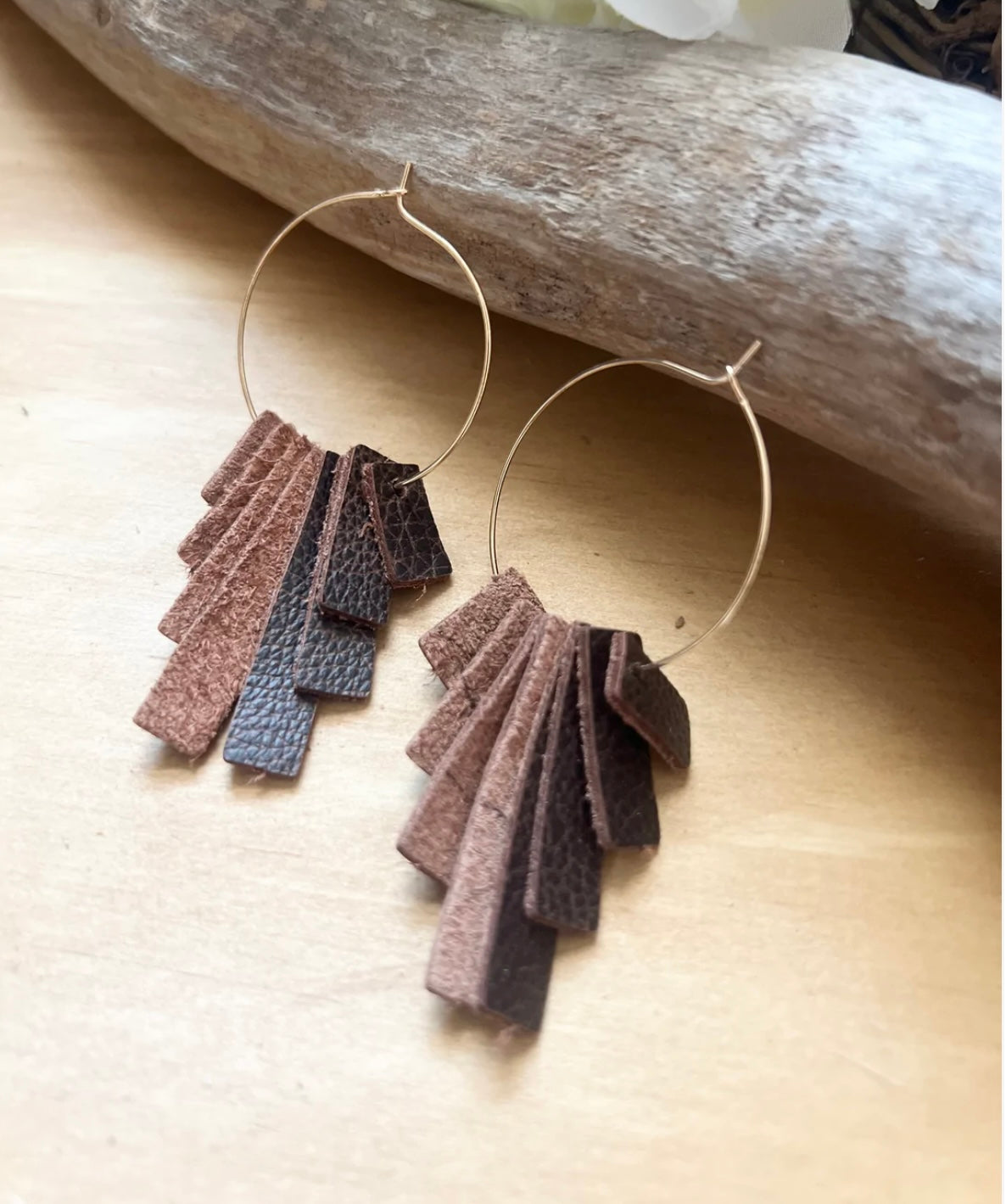 Thin Gold Leather Hoops